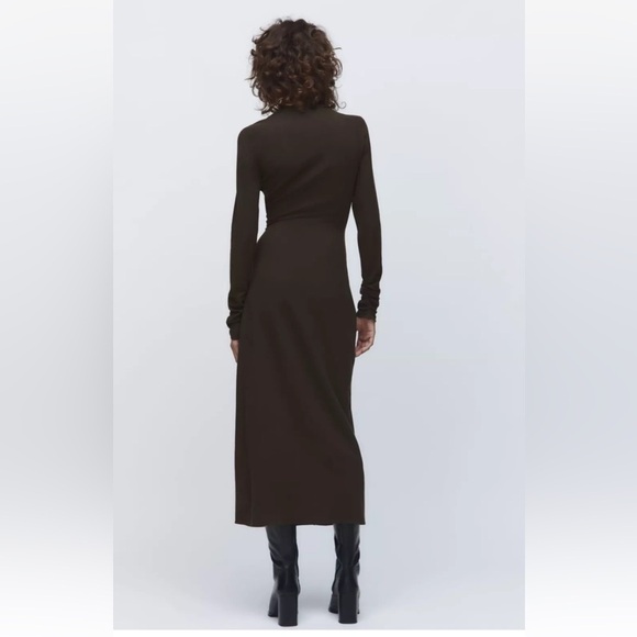 NWT Zara wool blend gathered dress with long sleeves. Dark olive/brown. Small - Picture 4 of 14